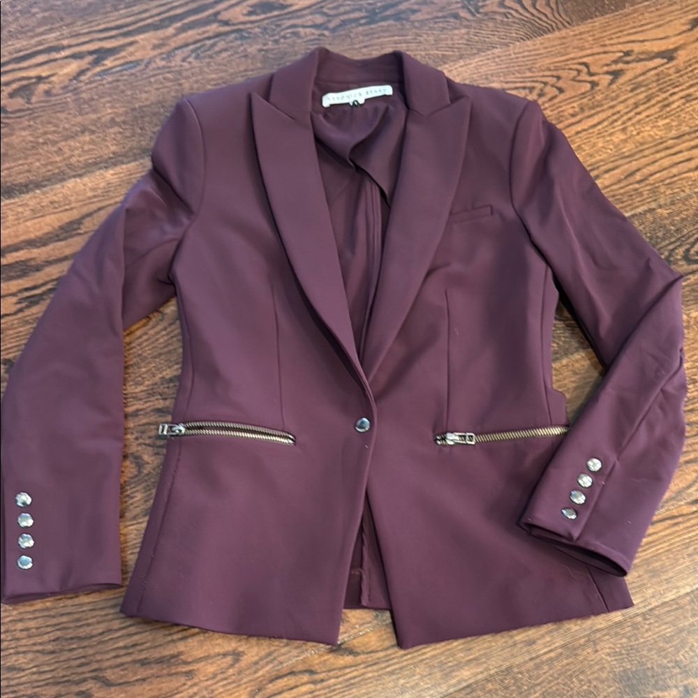 Veronica Beard Burgundy Women's Blazer Jacket with Zip Pockets